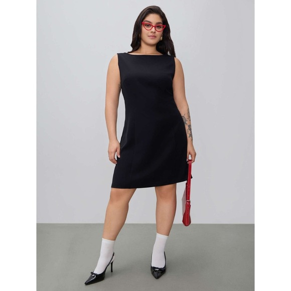 Cider Black Boat Neck Solid Mini‎ Dress Curve Plus Classy Size 3XL NWT - Picture 1 of 10